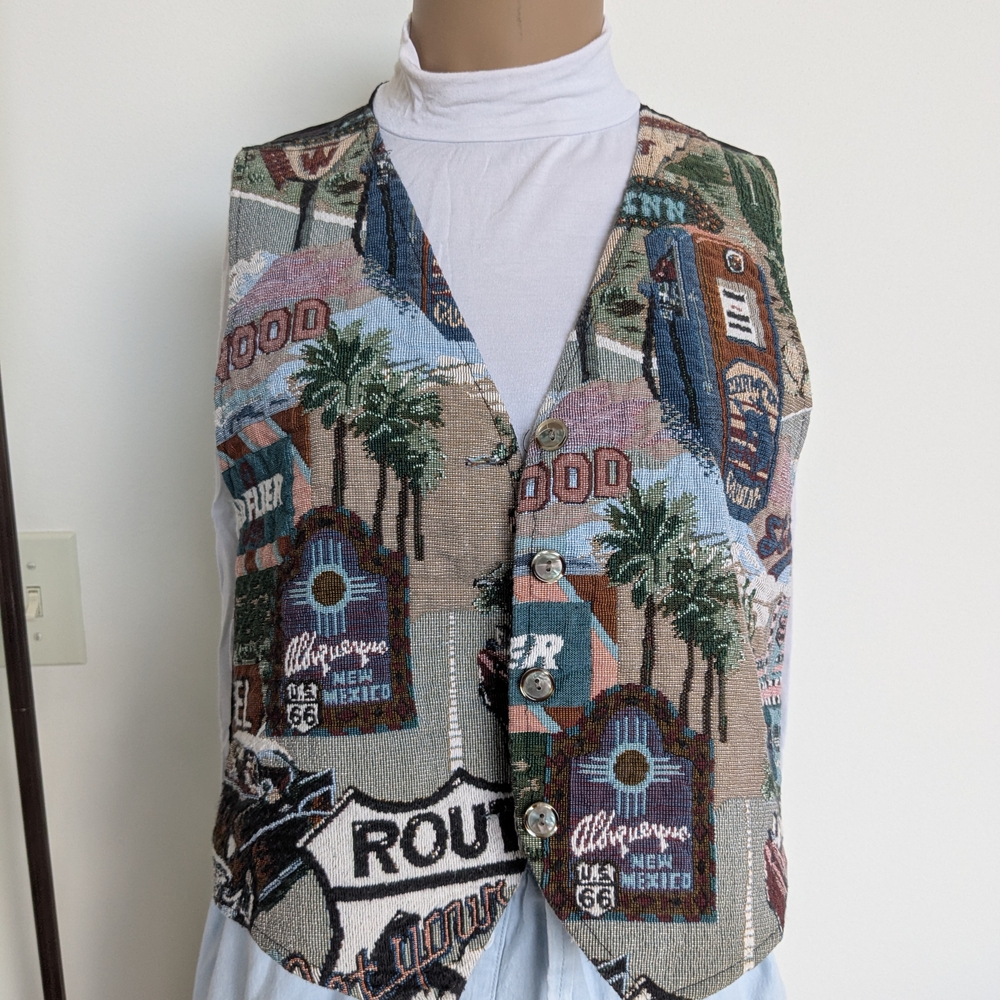 Scenic Tapestry Button-Up Vest